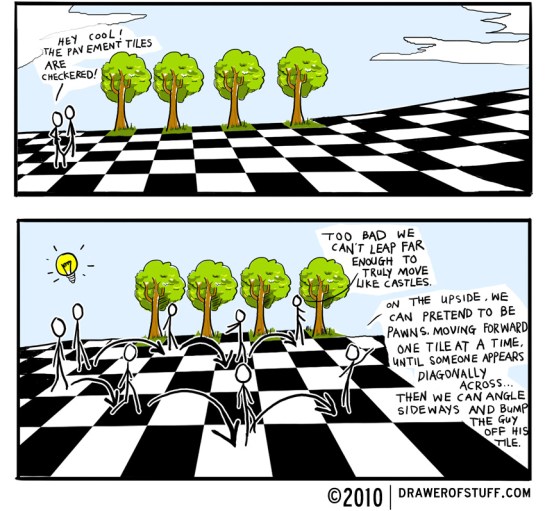 pretending to be chess pieces