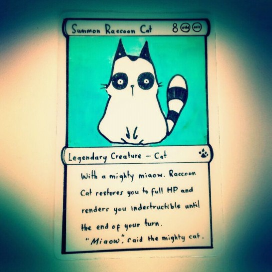 it saves and smites when summoned. all hail raccoon cat.